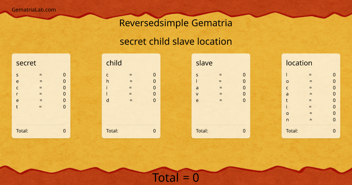 secret child slave location in reversedsimple Gematria